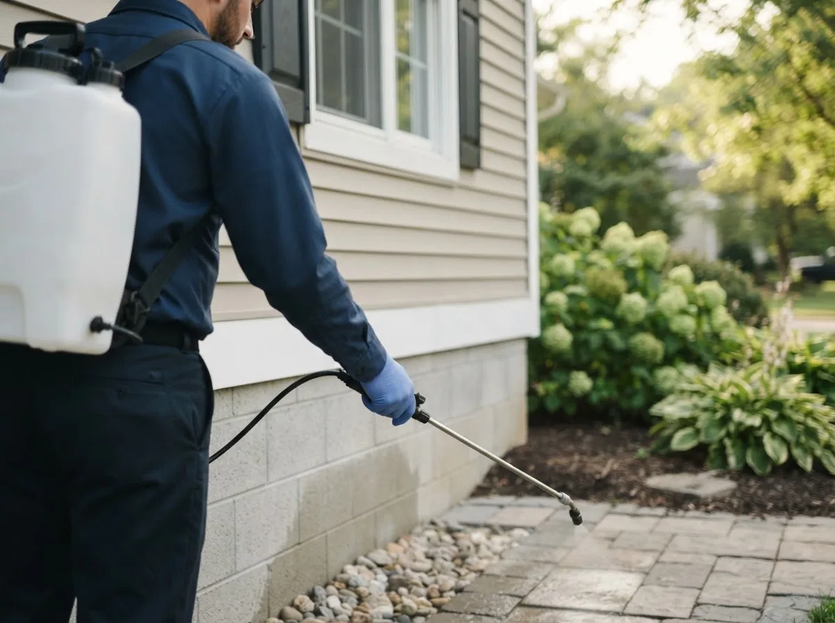Pest control technician inspecting a home in Redmond, OR